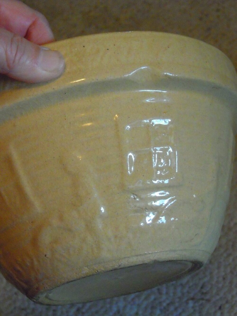Vintage Robinson Ransbottom 5" Yellow Ware Mixing  Bowl Girl Watering Can